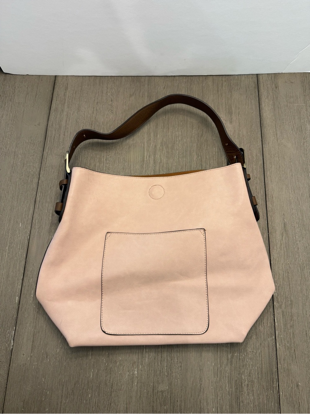 Blush Pink Faux Leather Hobo Shoulder Bag Brown Strap Soft Feminine - Picture 1 of 7